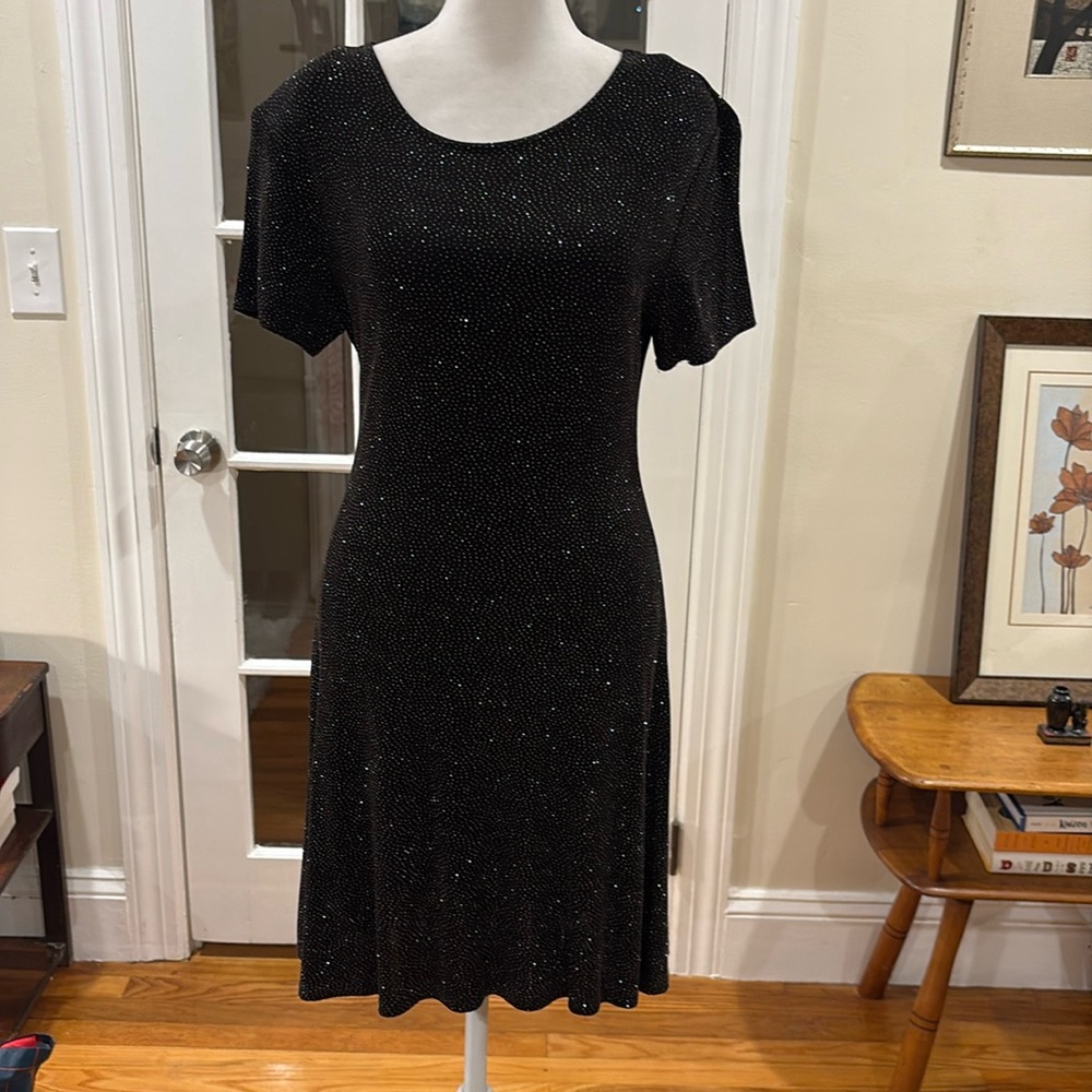 Vintage Y2K Hampton Nites Black Sparkle Stretch Short-Sleeve Dress. Size 6